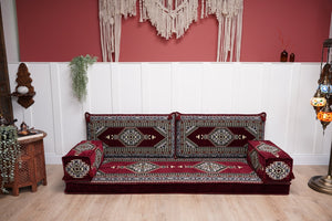 16'' Single Sofa Sets, Maroon Loveseat Arabic Sofa, Turkish Floor Sofa, Moroccan Cushion, Ethnic Floor Cushion, Arabic Floor Sofa