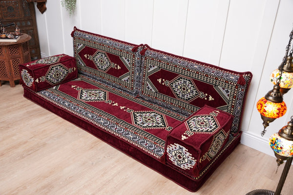 16'' Single Sofa Sets, Maroon Loveseat Arabic Sofa, Turkish Floor Sofa, Moroccan Cushion, Ethnic Floor Cushion, Arabic Floor Sofa