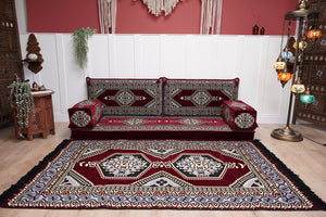 Sofa with Ottoman Couch and Rug, Bohemian Furniture, Arabic Majlis, Sectional Sofa, Turkish Rug Sofa, Moroccan Couch, Custom Made Sofa