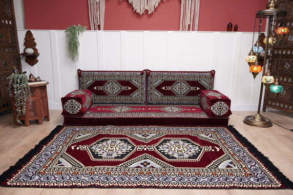 Sofa with Ottoman Couch and Rug, Bohemian Furniture, Arabic Majlis, Sectional Sofa, Turkish Rug Sofa, Moroccan Couch, Custom Made Sofa