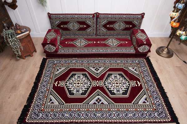 Sofa with Ottoman Couch and Rug, Bohemian Furniture, Arabic Majlis, Sectional Sofa, Turkish Rug Sofa, Moroccan Couch, Custom Made Sofa