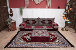 Sofa with Ottoman Couch and Rug, Bohemian Furniture, Arabic Majlis, Sectional Sofa, Turkish Rug Sofa, Moroccan Couch, Custom Made Sofa