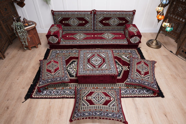 Sofa with Ottoman Couch and Rug, Bohemian Furniture, Arabic Majlis, Sectional Sofa, Turkish Rug Sofa, Moroccan Couch, Custom Made Sofa