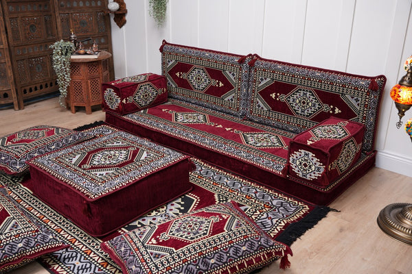 Sofa with Ottoman Couch and Rug, Bohemian Furniture, Arabic Majlis, Sectional Sofa, Turkish Rug Sofa, Moroccan Couch, Custom Made Sofa