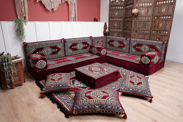 L Shaped Floor Couch, Sectional Sofa Set, Corner Floor Couch, Moroccan Home Decor, Floor Cushions, Bohemian Furniture, Arabic Sofa Set