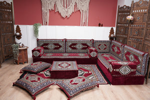 L Shaped Floor Couch, Sectional Sofa Set, Corner Floor Couch, Moroccan Home Decor, Floor Cushions, Bohemian Furniture, Arabic Sofa Set