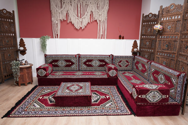L Shaped Floor Couch, Sectional Sofa Set, Corner Floor Couch, Moroccan Home Decor, Floor Cushions, Bohemian Furniture, Arabic Sofa Set