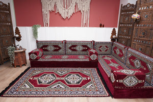 L Shaped Floor Couch, Sectional Sofa Set, Corner Floor Couch, Moroccan Home Decor, Floor Cushions, Bohemian Furniture, Arabic Sofa Set
