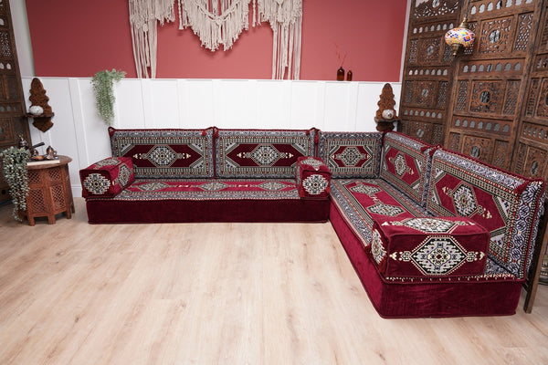 L Shaped Floor Couch, Sectional Sofa Set, Corner Floor Couch, Moroccan Home Decor, Floor Cushions, Bohemian Furniture, Arabic Sofa Set