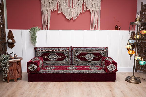 16'' Single Sofa Sets, Maroon Loveseat Arabic Sofa, Turkish Floor Sofa, Moroccan Cushion, Ethnic Floor Cushion, Arabic Floor Sofa