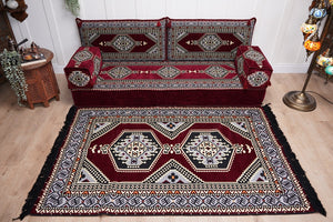 Sofa with Ottoman Couch and Rug, Bohemian Furniture, Arabic Majlis, Sectional Sofa, Turkish Rug Sofa, Moroccan Couch, Custom Made Sofa