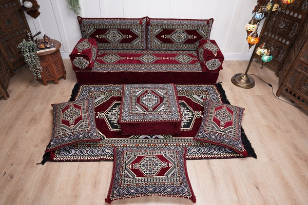Sofa with Ottoman Couch and Rug, Bohemian Furniture, Arabic Majlis, Sectional Sofa, Turkish Rug Sofa, Moroccan Couch, Custom Made Sofa