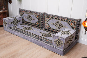 Loveseat Arabic Sofa, Traditional Living Room Sofa with Ottoman Couch and Rug, Floor Sofa Set, Ottoman Floor Cushion Seating, Arabic Majlis