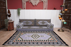 Loveseat Arabic Sofa, Traditional Living Room Sofa with Ottoman Couch and Rug, Floor Sofa Set, Ottoman Floor Cushion Seating, Arabic Majlis