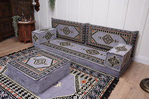 Loveseat Arabic Sofa, Traditional Living Room Sofa with Ottoman Couch and Rug, Floor Sofa Set, Ottoman Floor Cushion Seating, Arabic Majlis