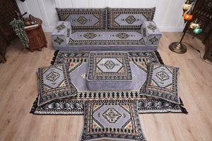 Loveseat Arabic Sofa, Traditional Living Room Sofa with Ottoman Couch and Rug, Floor Sofa Set, Ottoman Floor Cushion Seating, Arabic Majlis