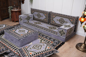 Loveseat Arabic Sofa, Traditional Living Room Sofa with Ottoman Couch and Rug, Floor Sofa Set, Ottoman Floor Cushion Seating, Arabic Majlis