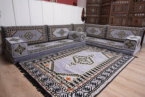 16'' Thickness Gray L Sofa Set, Arabic Floor Sofa Seating,  Living Room Sofa, Sectional Sofa, Moroccan Sofas, Corner Floor Couch, Turkish Sofa