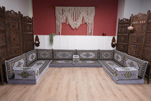 Modern Arabic Sofa, U Shaped Gray Arabic Floor Sofa Set, Moroccan Couch Sofas, Floor Cushion, Sectional Sofas, Arabic Majlis Sofa Seating