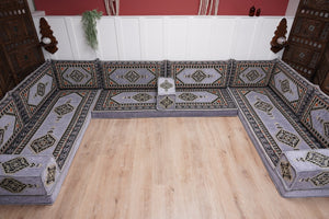 Modern Arabic Sofa, U Shaped Gray Arabic Floor Sofa Set, Moroccan Couch Sofas, Floor Cushion, Sectional Sofas, Arabic Majlis Sofa Seating