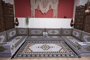 Modern Arabic Sofa, U Shaped Gray Arabic Floor Sofa Set, Moroccan Couch Sofas, Floor Cushion, Sectional Sofas, Arabic Majlis Sofa Seating