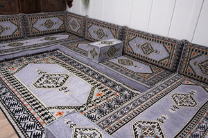Modern Arabic Sofa, U Shaped Gray Arabic Floor Sofa Set, Moroccan Couch Sofas, Floor Cushion, Sectional Sofas, Arabic Majlis Sofa Seating