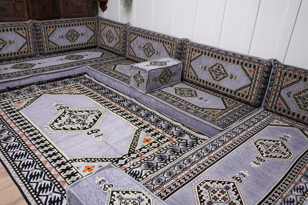 Modern Arabic Sofa, U Shaped Gray Arabic Floor Sofa Set, Moroccan Couch Sofas, Floor Cushion, Sectional Sofas, Arabic Majlis Sofa Seating