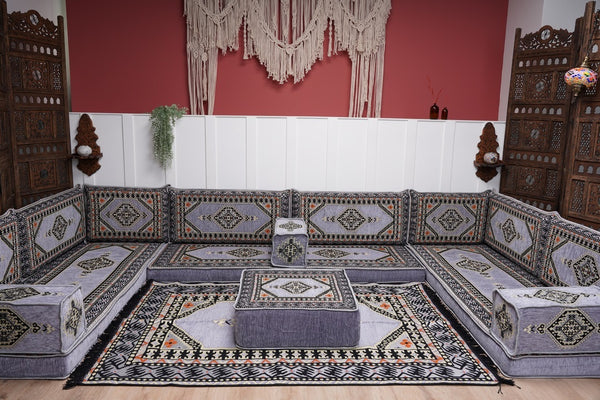 Modern Arabic Sofa, U Shaped Gray Arabic Floor Sofa Set, Moroccan Couch Sofas, Floor Cushion, Sectional Sofas, Arabic Majlis Sofa Seating