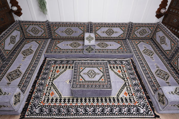 Modern Arabic Sofa, U Shaped Gray Arabic Floor Sofa Set, Moroccan Couch Sofas, Floor Cushion, Sectional Sofas, Arabic Majlis Sofa Seating