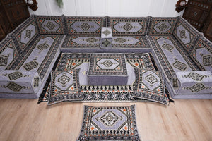 Modern Arabic Sofa, U Shaped Gray Arabic Floor Sofa Set, Moroccan Couch Sofas, Floor Cushion, Sectional Sofas, Arabic Majlis Sofa Seating