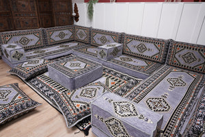 Modern Arabic Sofa, U Shaped Gray Arabic Floor Sofa Set, Moroccan Couch Sofas, Floor Cushion, Sectional Sofas, Arabic Majlis Sofa Seating
