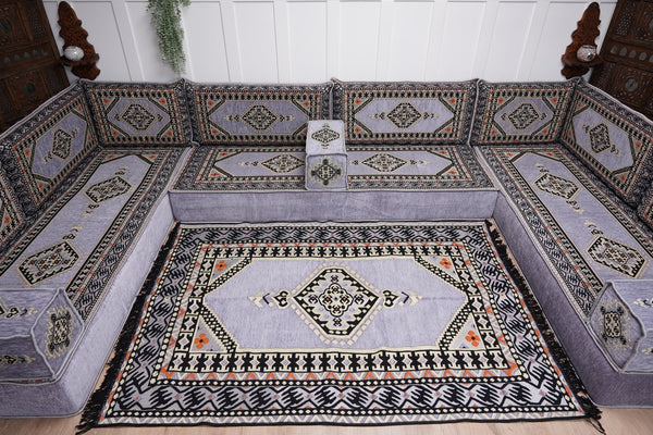 Modern Arabic Sofa, U Shaped Gray Arabic Floor Sofa Set, Moroccan Couch Sofas, Floor Cushion, Sectional Sofas, Arabic Majlis Sofa Seating