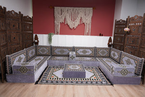 Modern Arabic Sofa, U Shaped Gray Arabic Floor Sofa Set, Moroccan Couch Sofas, Floor Cushion, Sectional Sofas, Arabic Majlis Sofa Seating