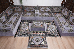 Modern Arabic Sofa, U Shaped Gray Arabic Floor Sofa Set, Moroccan Couch Sofas, Floor Cushion, Sectional Sofas, Arabic Majlis Sofa Seating