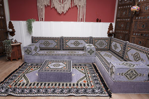 16'' Thickness Gray L Sofa Set, Arabic Floor Sofa Seating,  Living Room Sofa, Sectional Sofa, Moroccan Sofas, Corner Floor Couch, Turkish Sofa