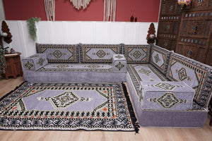16'' Thickness Gray L Sofa Set, Arabic Floor Sofa Seating,  Living Room Sofa, Sectional Sofa, Moroccan Sofas, Corner Floor Couch, Turkish Sofa