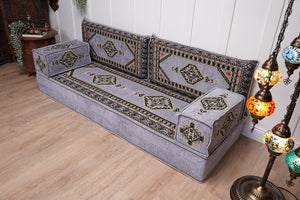 Loveseat Arabic Sofa, Traditional Living Room Sofa with Ottoman Couch and Rug, Floor Sofa Set, Ottoman Floor Cushion Seating, Arabic Majlis