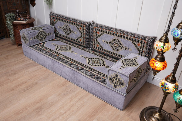 Loveseat Arabic Sofa, Traditional Living Room Sofa with Ottoman Couch and Rug, Floor Sofa Set, Ottoman Floor Cushion Seating, Arabic Majlis