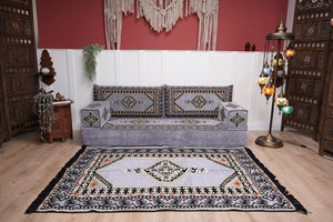 Loveseat Arabic Sofa, Traditional Living Room Sofa with Ottoman Couch and Rug, Floor Sofa Set, Ottoman Floor Cushion Seating, Arabic Majlis