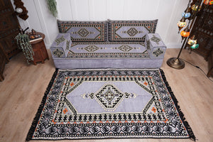 Loveseat Arabic Sofa, Traditional Living Room Sofa with Ottoman Couch and Rug, Floor Sofa Set, Ottoman Floor Cushion Seating, Arabic Majlis