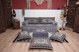 Loveseat Arabic Sofa, Traditional Living Room Sofa with Ottoman Couch and Rug, Floor Sofa Set, Ottoman Floor Cushion Seating, Arabic Majlis