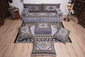 Loveseat Arabic Sofa, Traditional Living Room Sofa with Ottoman Couch and Rug, Floor Sofa Set, Ottoman Floor Cushion Seating, Arabic Majlis