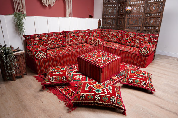 8'' Thickness L Sofa Set, Floor Sofa Seating Set, Corner Arabic Sofa Set, Floor Cushions, Living room Sofa