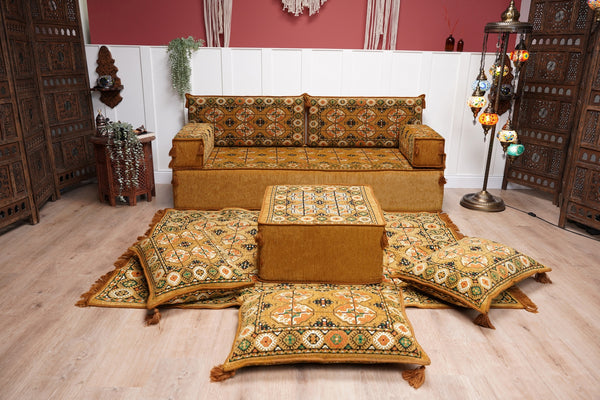 8'' Thickness Sofa Set, Gold Floor Couch, Sectional Sofas, Arabic Majilis, Arabic Jalsa, Meditation Yoga Loveseat