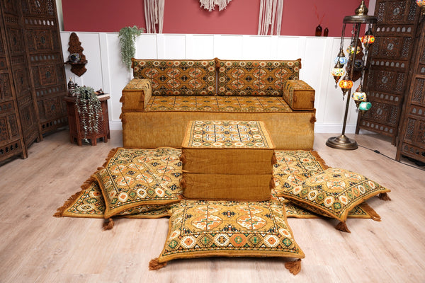 أرائك غرفة المعيشة، أريكة مقسمة وحدات، طقم أريكة أرضية، أريكة مقسمة، أريكة أرضية عربية مع أريكة عثمانية وسجادة