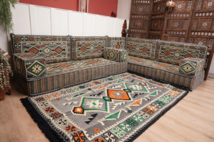 Canapé d'Angle de Sol Fait Main, Canapé de Sol Gris en L, Siège Bas Style Bohème, Canapé Style Marocain, Canapés Palette, Housses de Canapé Lavables