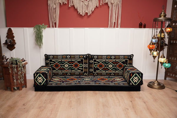 Dark Navy Blue Floor Sofa, Arabic Floor Seating Cushions, Arabic Jalsa, Moroccan Floor Sofas, Sectional Sofas, Sofa with Ottoman Couch and Rug