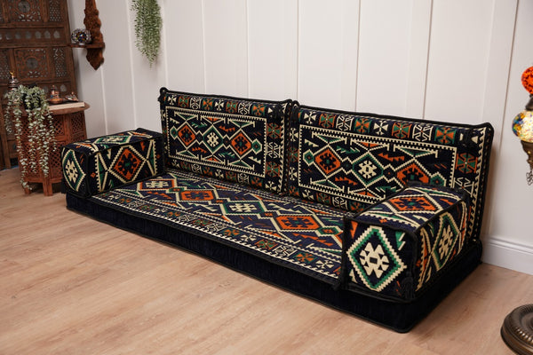 Dark Navy Blue Floor Sofa, Arabic Floor Seating Cushions, Arabic Jalsa, Moroccan Floor Sofas, Sectional Sofas, Sofa with Ottoman Couch and Rug