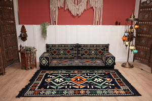 Dark Navy Blue Floor Sofa, Arabic Floor Seating Cushions, Arabic Jalsa, Moroccan Floor Sofas, Sectional Sofas, Sofa with Ottoman Couch and Rug