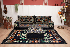 Dark Navy Blue Floor Sofa, Arabic Floor Seating Cushions, Arabic Jalsa, Moroccan Floor Sofas, Sectional Sofas, Sofa with Ottoman Couch and Rug